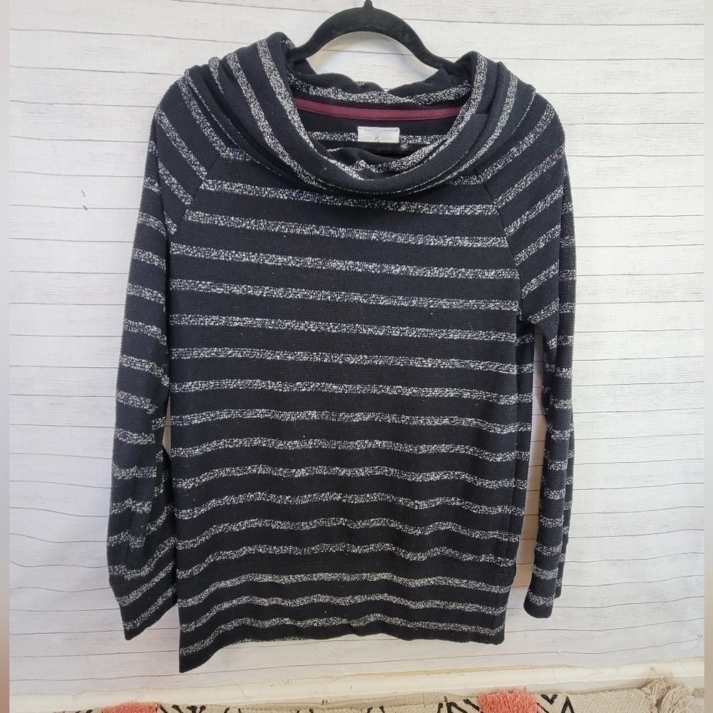 LOU & GREY COWL NECK TUNIC STRIPED SWEATER, SZ MEDIUM